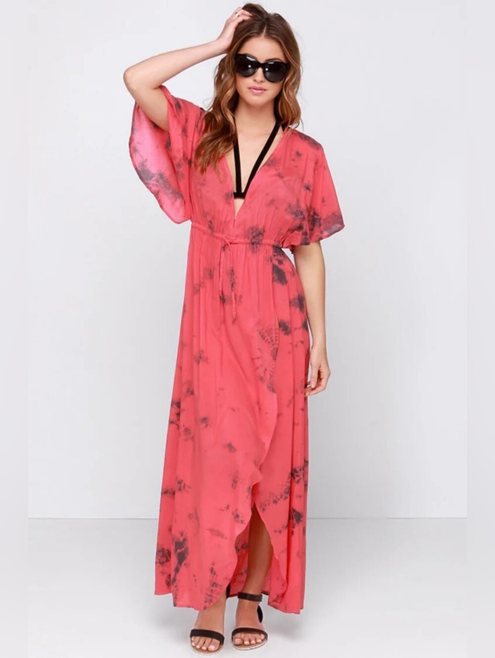 Amuse Society Next Level Coral Red Tie Dye Maxi Dress